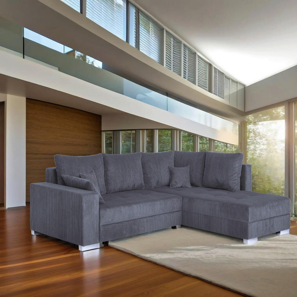 P & B ROHOVÁ SEDAČKA, textil, kompozitní dřevo, tmavě šedá