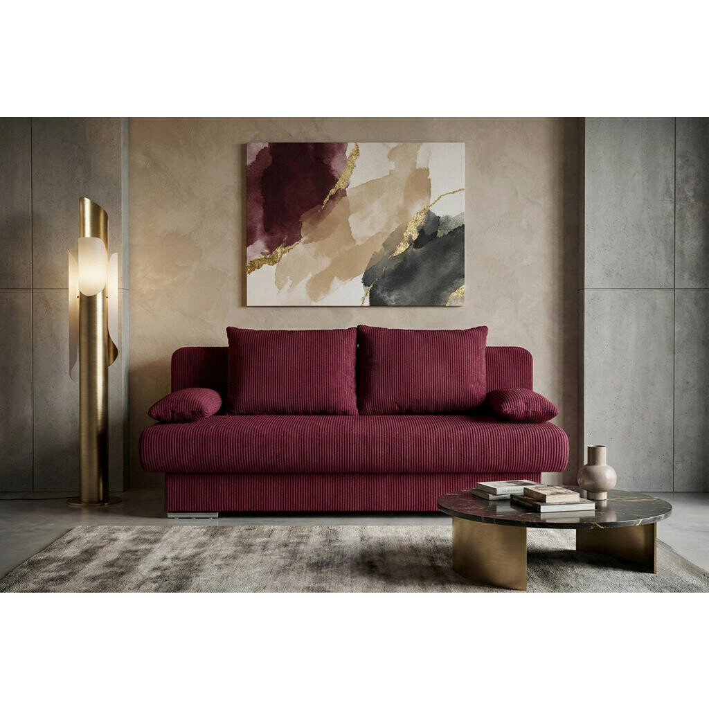 P & B ROZKLÁDACÍ POHOVKA, textil, kompozitní dřevo, červená