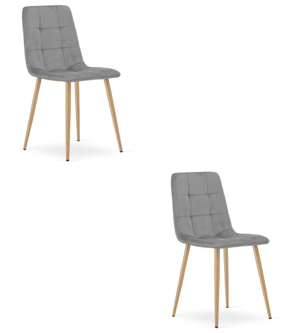 Set dvou jídelních židlí KARA sametové, světle šedé/hnědé nohy (2 ks)