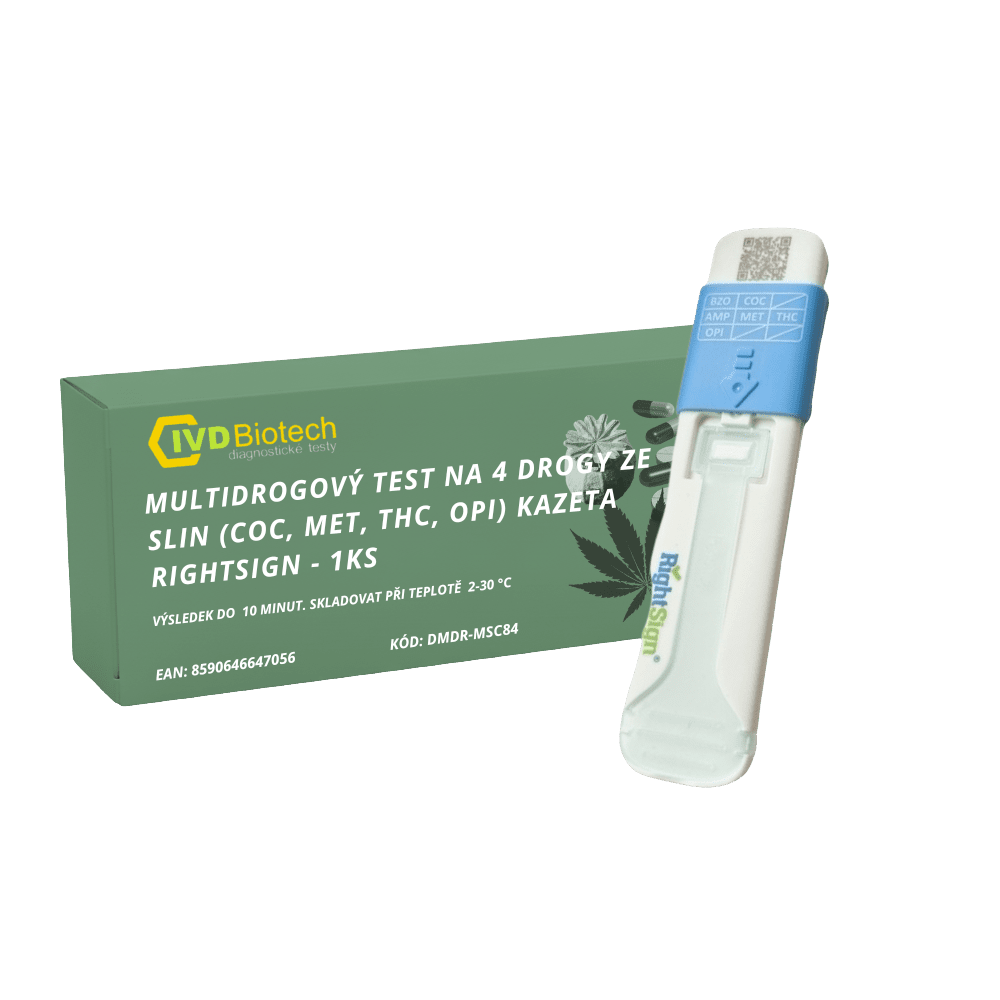 ALLTEST Multidrogový test na 4 drogy ze slin (COC,MET,THC,OPI) kazeta RightSign
