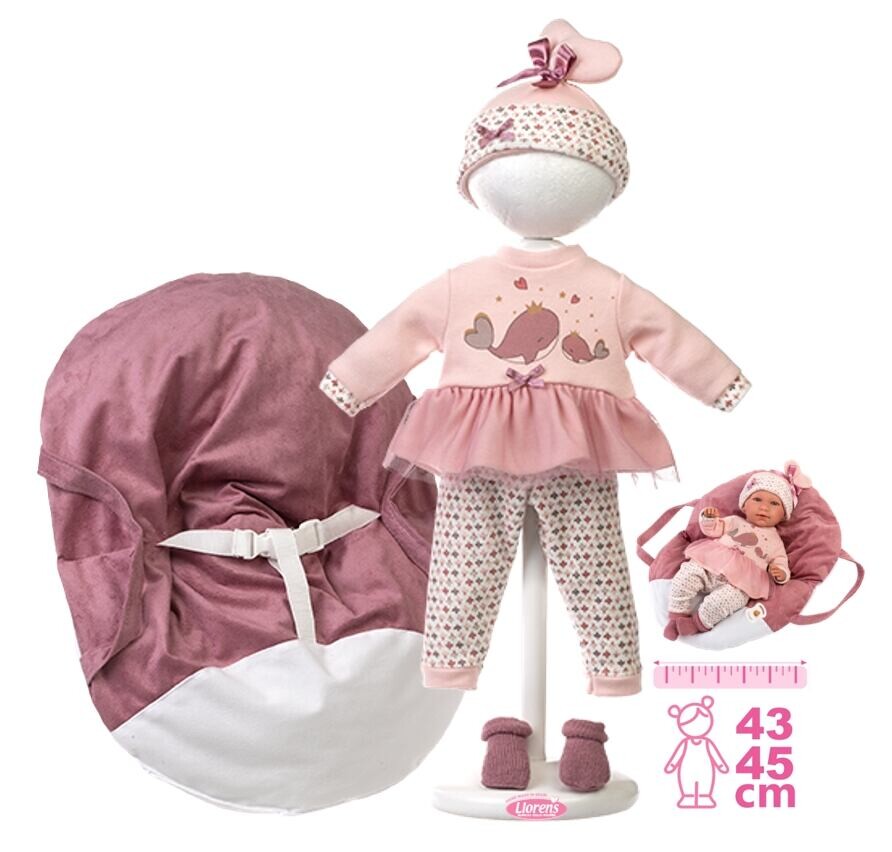 Llorens M740-14 Obleček pro panenku miminko NEW BORN velikosti 40-42 cm s nosítkem do ruky