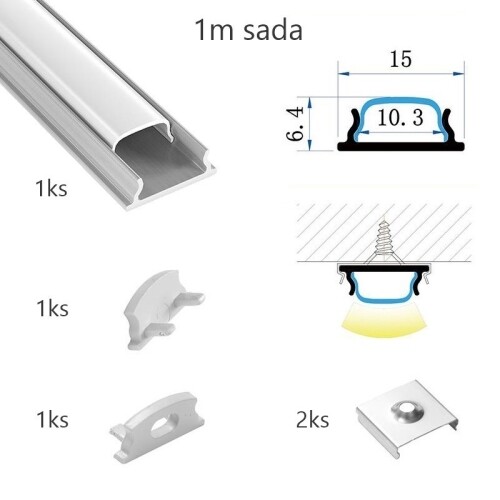 Sada hliníkového profilu s matným difuzorem KM24-S-MK-P 1M