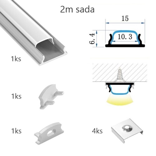Sada hliníkového profilu s matným difuzorem KM24-S-MK-P 2m