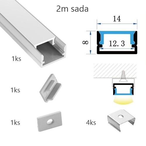 Sada hliníkového profilu s matným difuzorem KM35-S-MK-P 2m