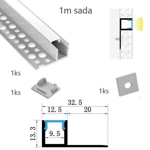 Sada hliníkového profilu s matným difuzorem KM65-S-MK-P 1m