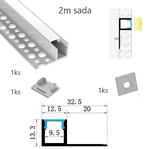 Sada hliníkového profilu s matným difuzorem KM65-S-MK-P 2m