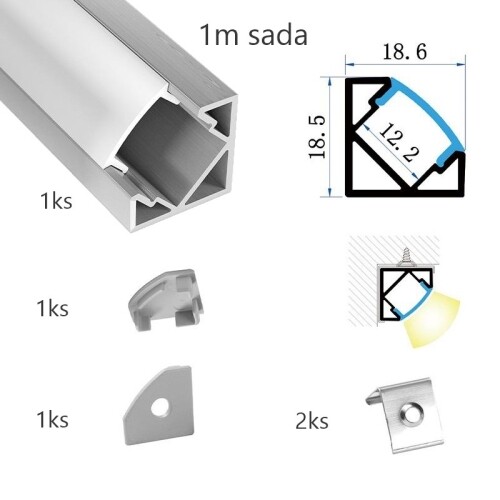 Sada hliníkového profilu s matným difuzorem KM58-S-MK-P 1m