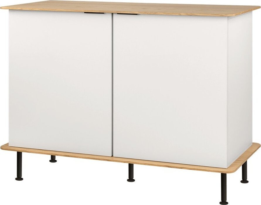 Šedobéžová komoda v dekoru dubu s dírou na kabely 120x88x50 cm Suumo – noo.ma