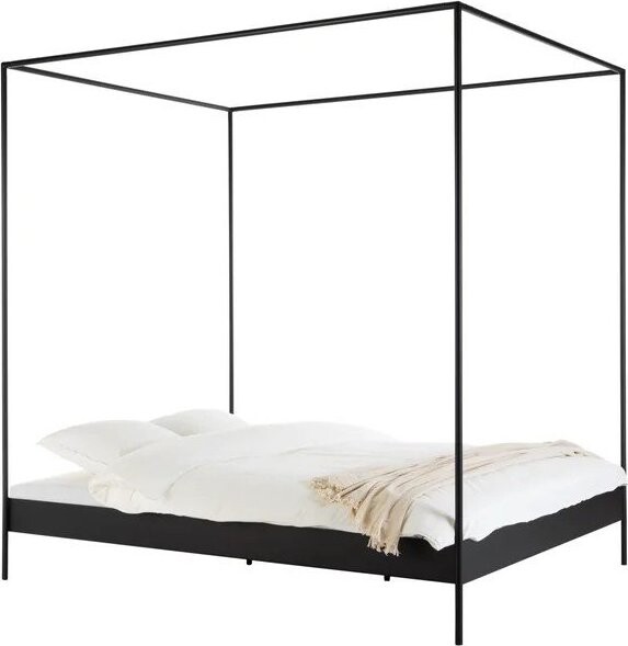 Černá ocelová dvoulůžková postel bez čela/s nebesy s roštem 140x200 cm Eton – noo.ma