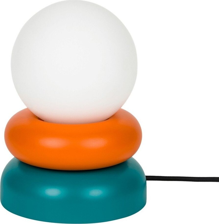 Stolní lampa z masivního dřeva v petrolejové barvě/oranžová se skleněným stínidlem (výška 24 cm) Otem – noo.ma