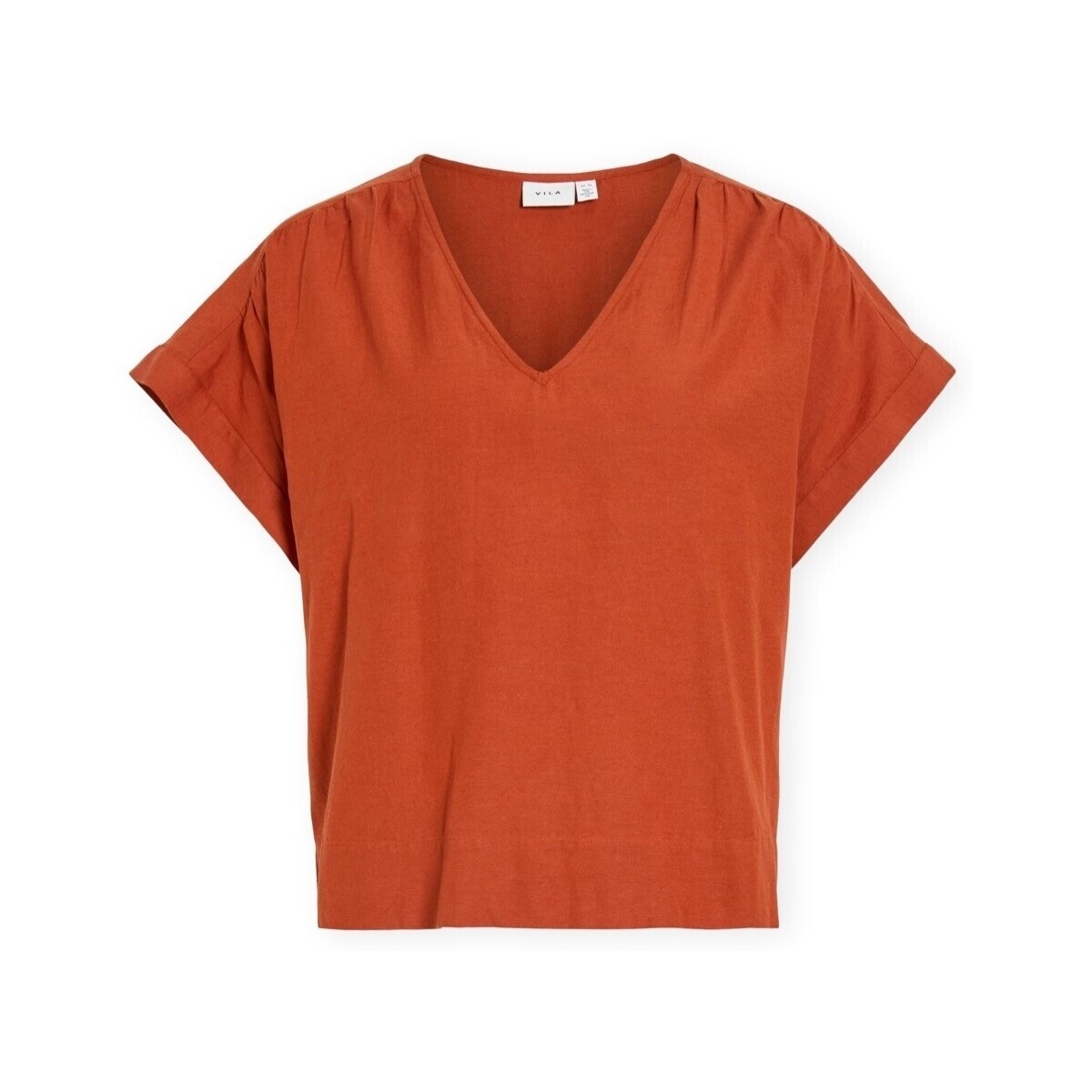 Vila  Top Prisilla V-Neck - Burnt Brick  Oranžová