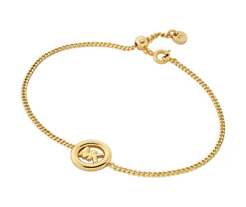 Michael Kors Slušivý pozlacený náramek s logem Premium MKJ8576710