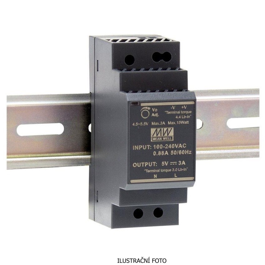 MEAN WELL HDR-60-12 zdroj 54W 230V/12V DC trafo na DIN lištu s indikací provozu