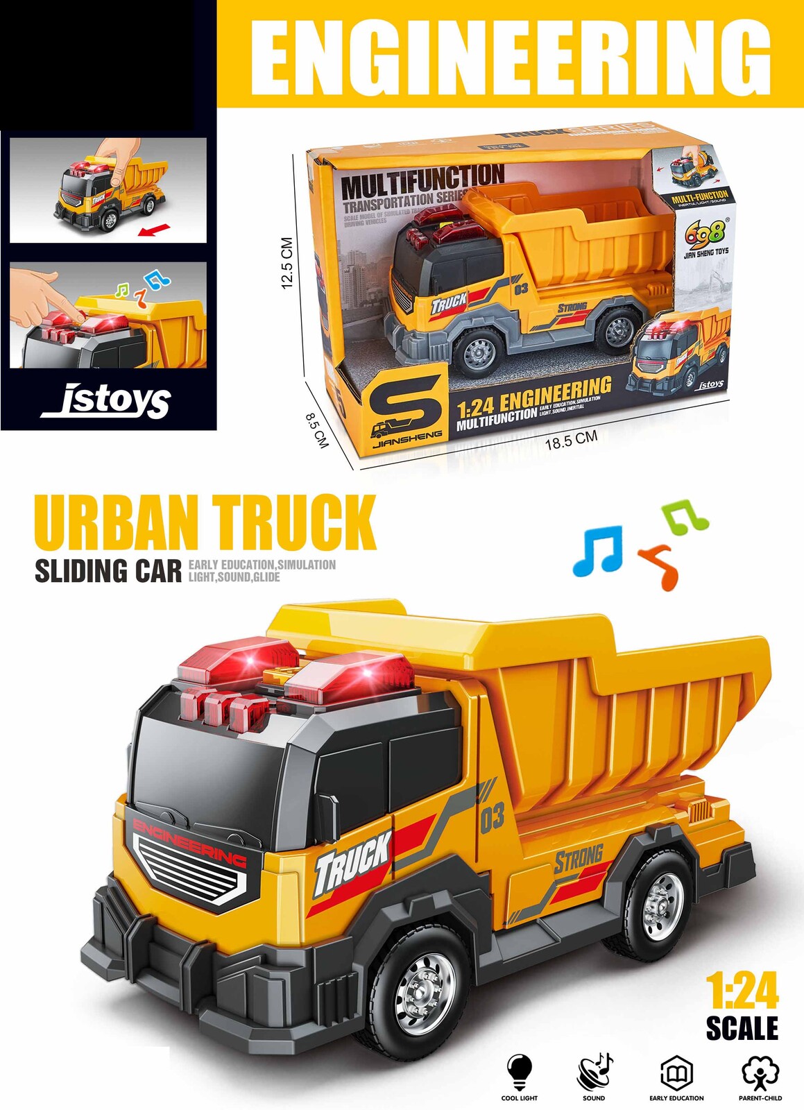Auto sklápěč s efekty 15 cm