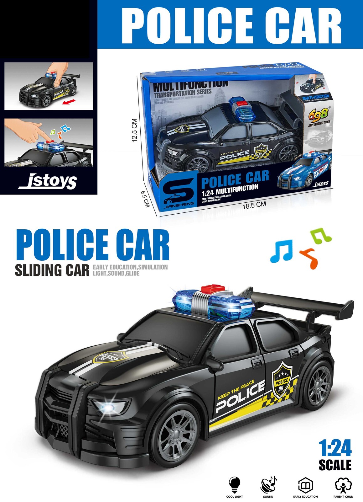 Auto policejní s efekty 16 cm