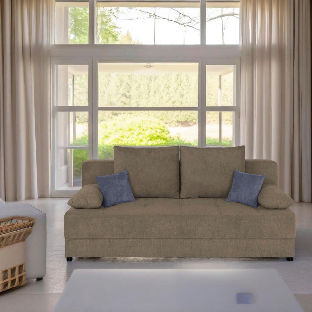 P & B ROZKLÁDACÍ POHOVKA, textil, kompozitní dřevo, hnědá