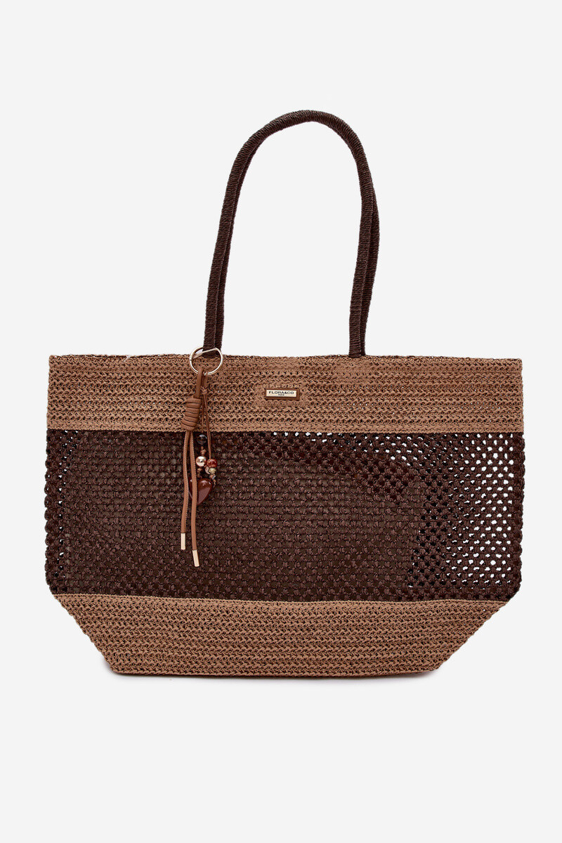 Flora&Co hnědá pletená shopper taška s přívěskem