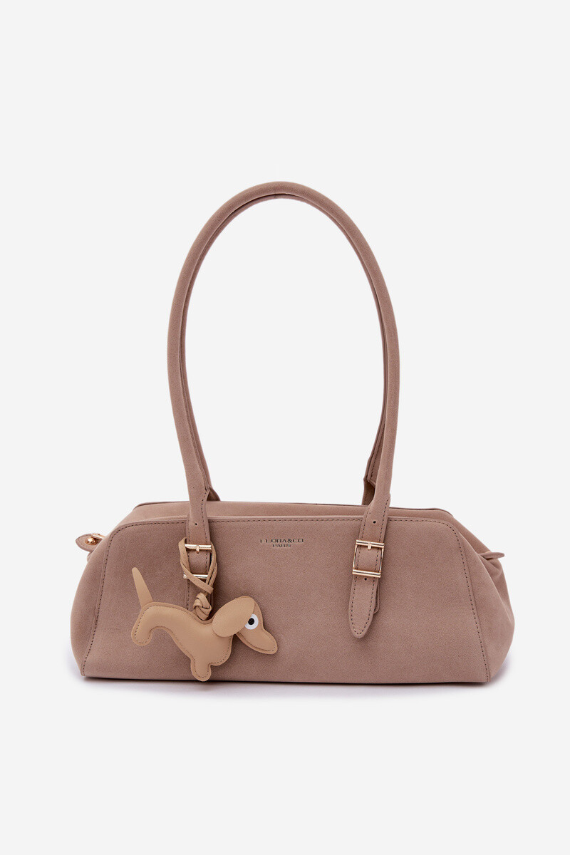 Flora&Co béžová semišová kabelka s přívěskem
