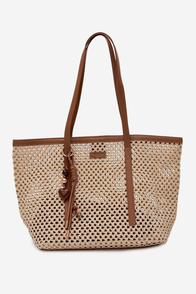 Flora&Co Pletená Shopper Taška s Přívěskem Béžová