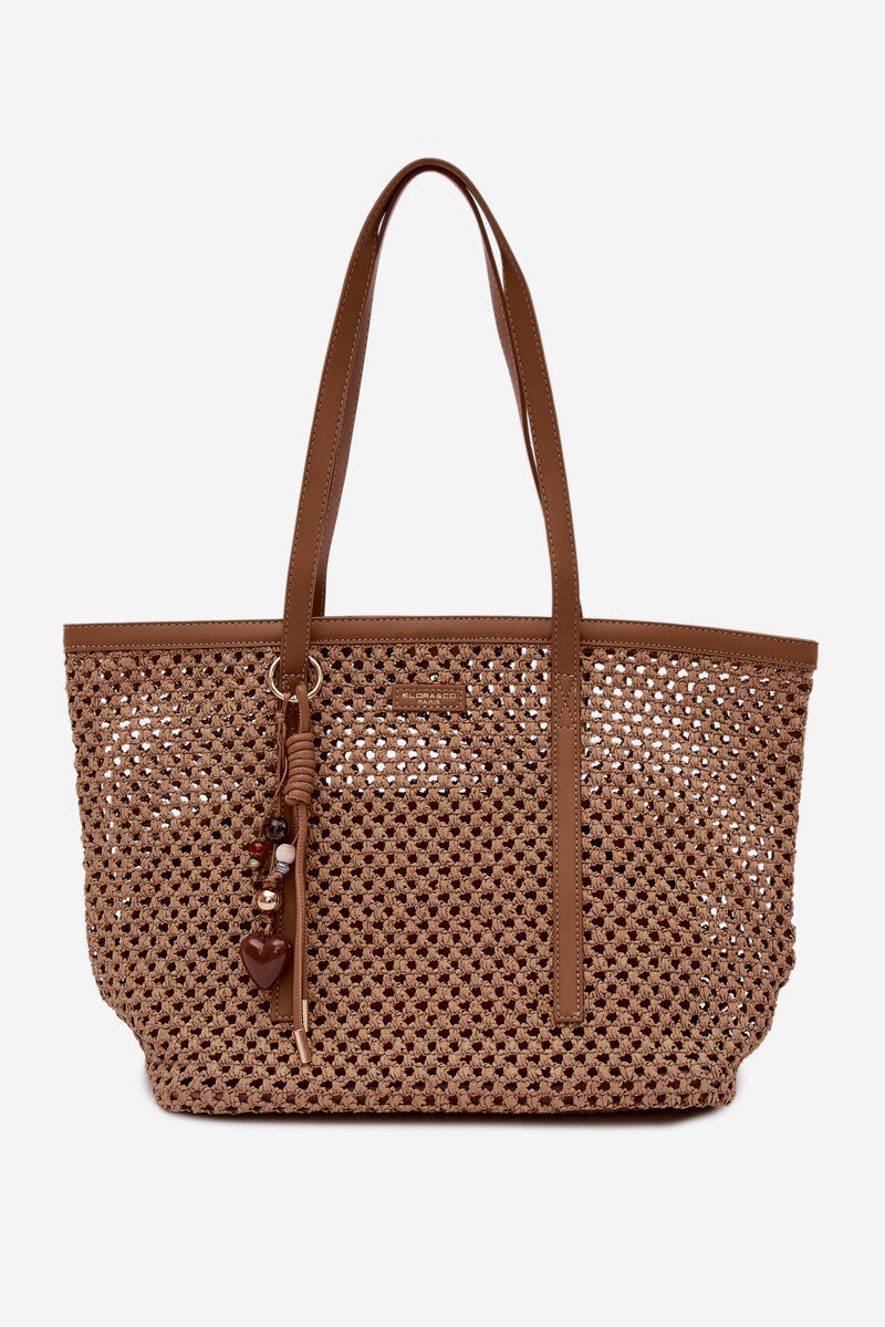 Flora&Co pletená shopper taška s přívěskem světle hnědá