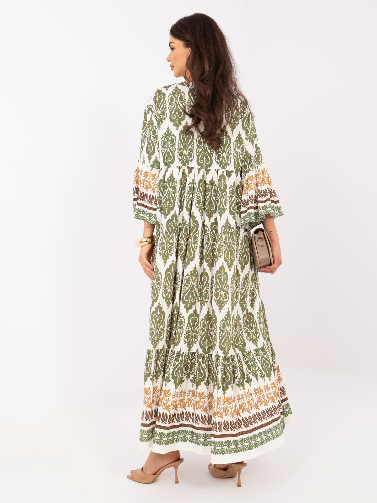 Khaki letní oversize šaty s vzory