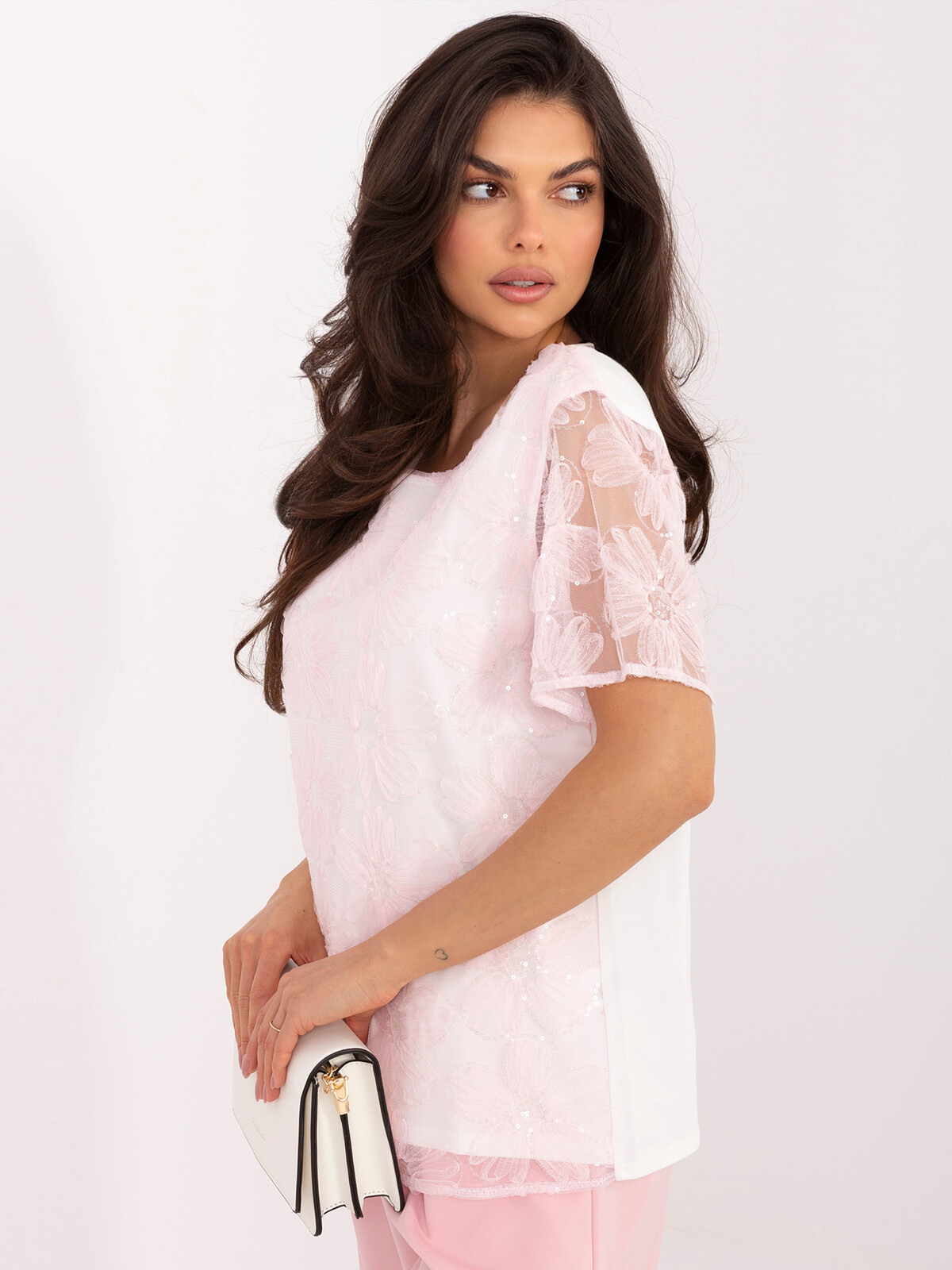 Elegantní halenka s flitry, světle růžová