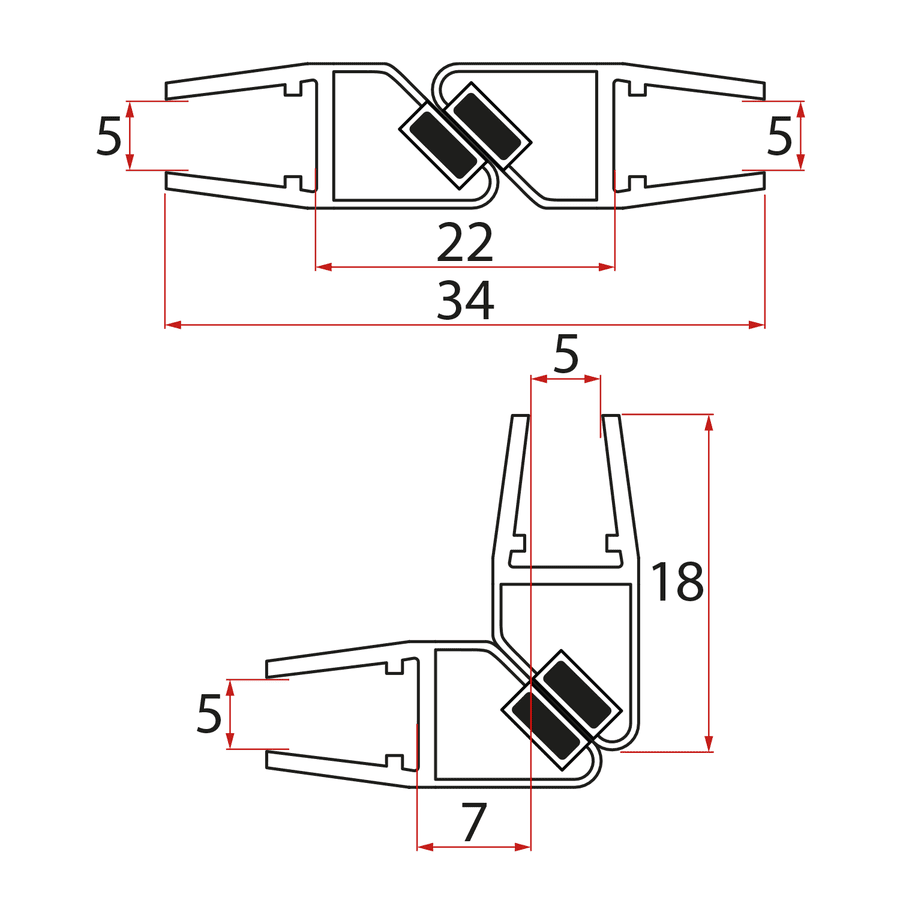 Aqualine Set magnetických těsnění 45°pro sklo 5/5mm, 2000mm (2ks)
