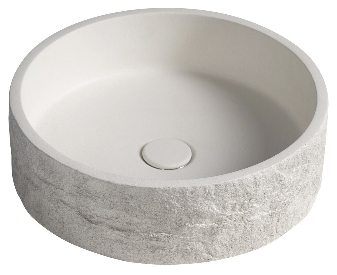Sapho ISPIR betonové umyvadlo včetně výpusti, 40cm, bílý pískovec