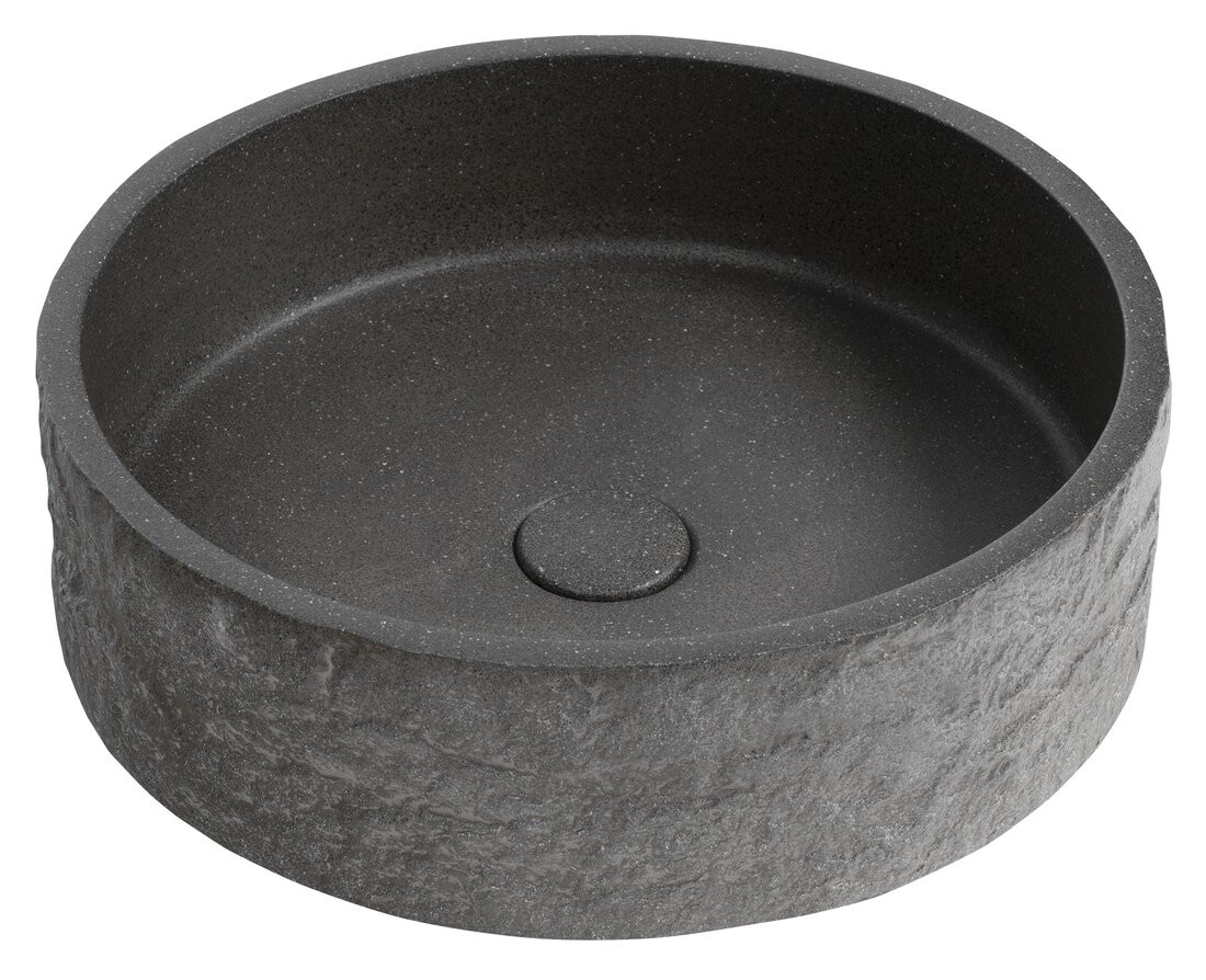 Sapho ISPIR betonové umyvadlo včetně výpusti, 40cm, černý granit