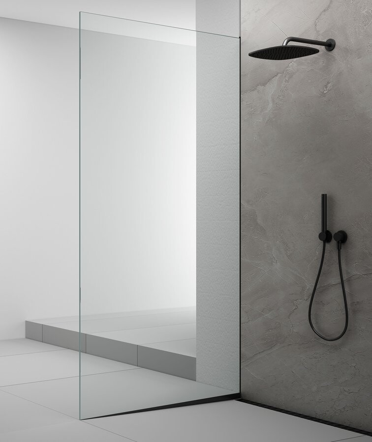 Polysan ARCHITEX sada pro uchycení skla podlaha-stěna se spádovou lištou, 1615x2105mm, levá, černá mat