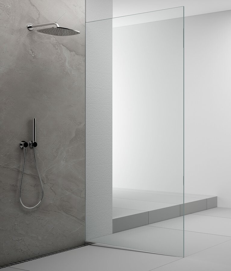 Polysan ARCHITEX sada pro uchycení skla podlaha-stěna se spádovou lištou, 1615x2105mm, pravá, leštěný hliník