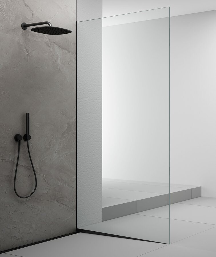 Polysan ARCHITEX sada pro uchycení skla podlaha-stěna se spádovou lištou, 1615x2105mm, pravá, černá mat