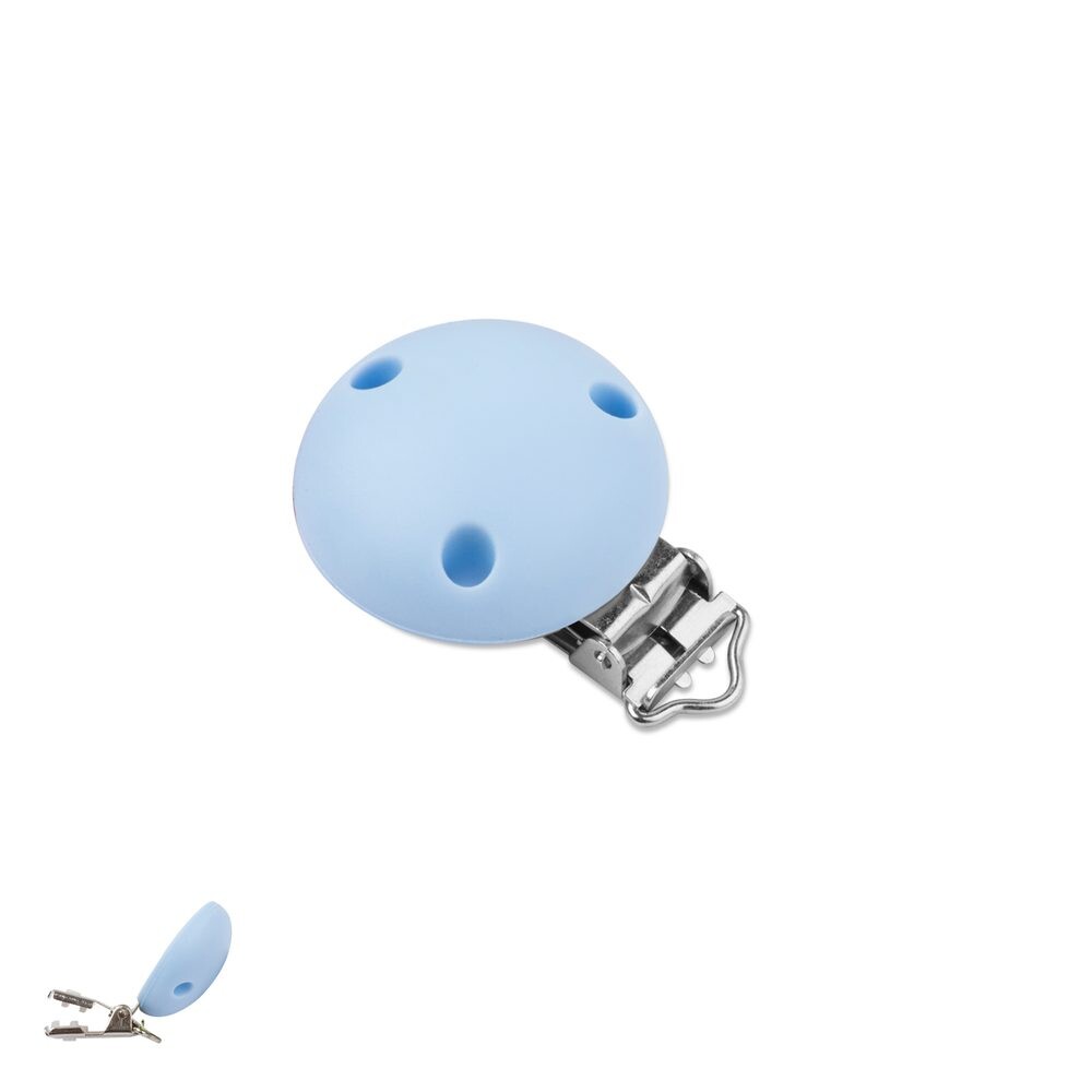 Silikonový klip na dudlík 34 mm s kovovou sponou Pastel Blue