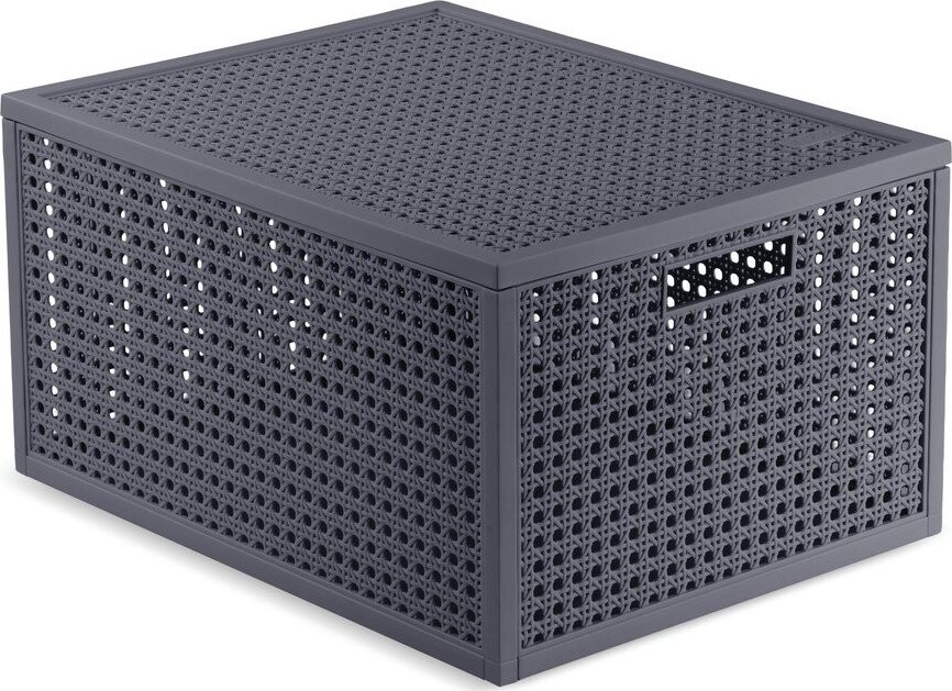 Tmavě šedý úložný box s víkem z recyklovaného plastu 30x38x21 cm Kaya – Curver