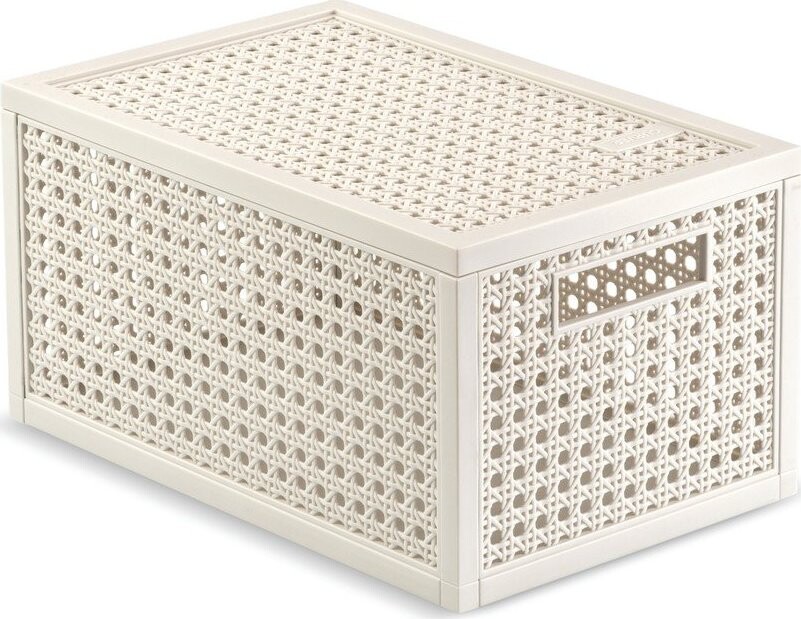 Krémový úložný box s víkem z recyklovaného plastu 19x30x15 cm Kaya – Curver