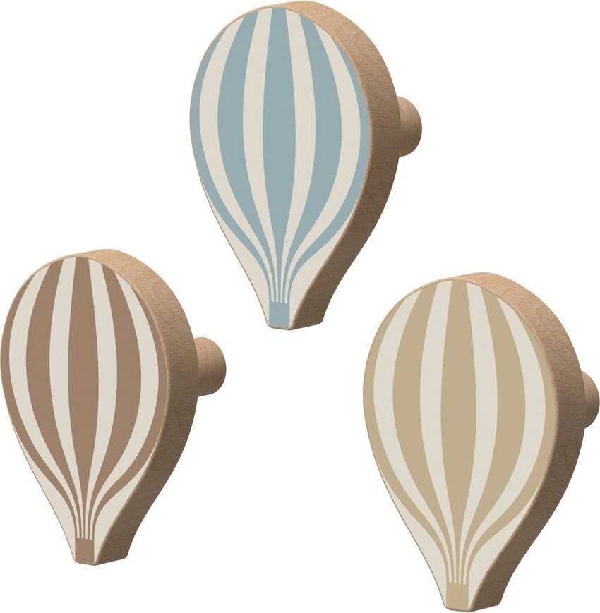 Nástěnné háčky v sadě 3 ks z bukového dřeva Hot Air Ballon – Cam Cam Copenhagen