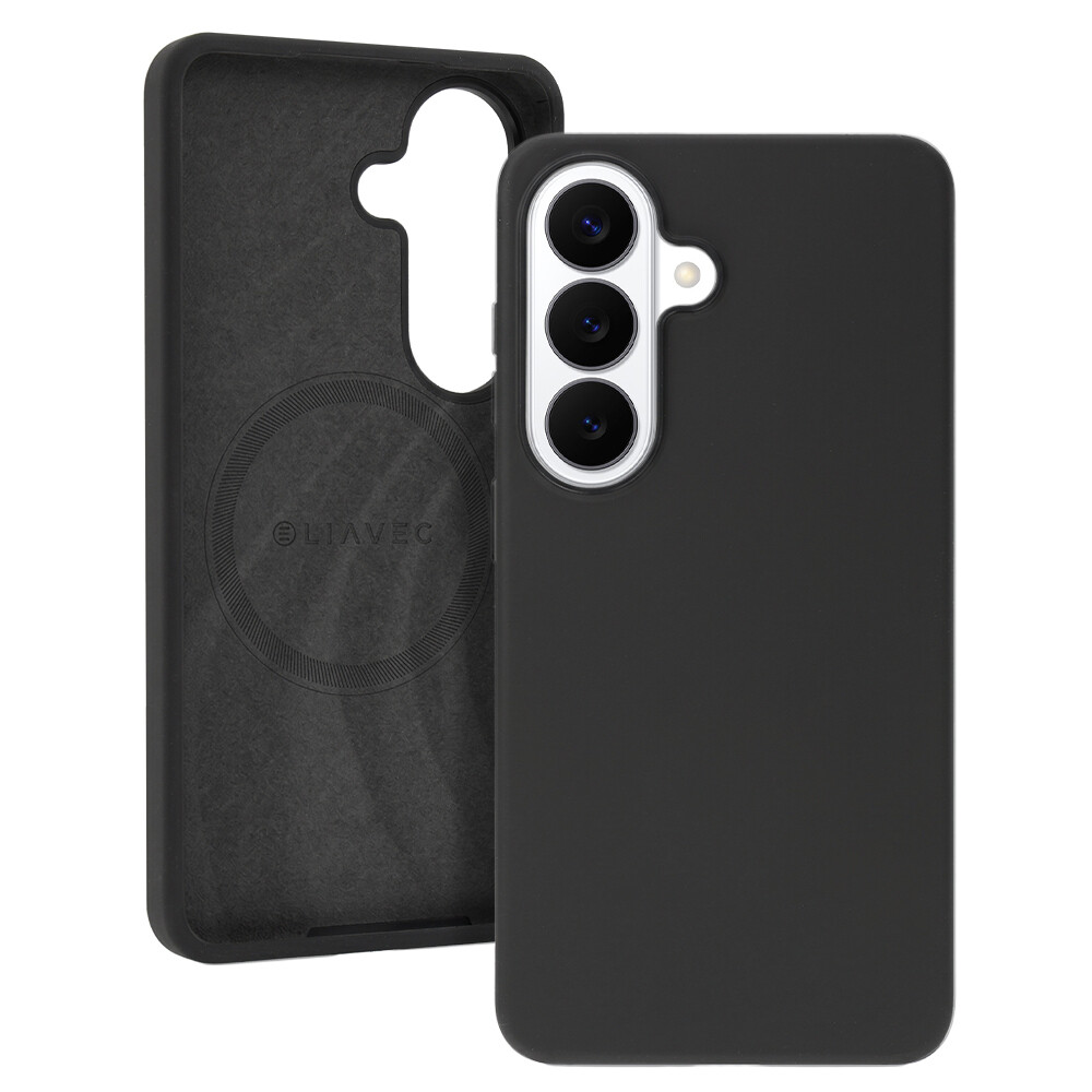 Silikonový kryt Liavec Silky s kovovým rámečkem fotoaparátu pro Samsung Galaxy S26 černý