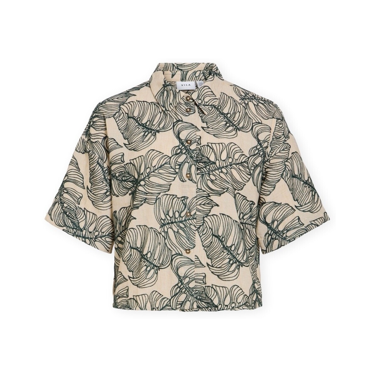 Vila  Flura Shirt - Birch/Atlantic  Modrá