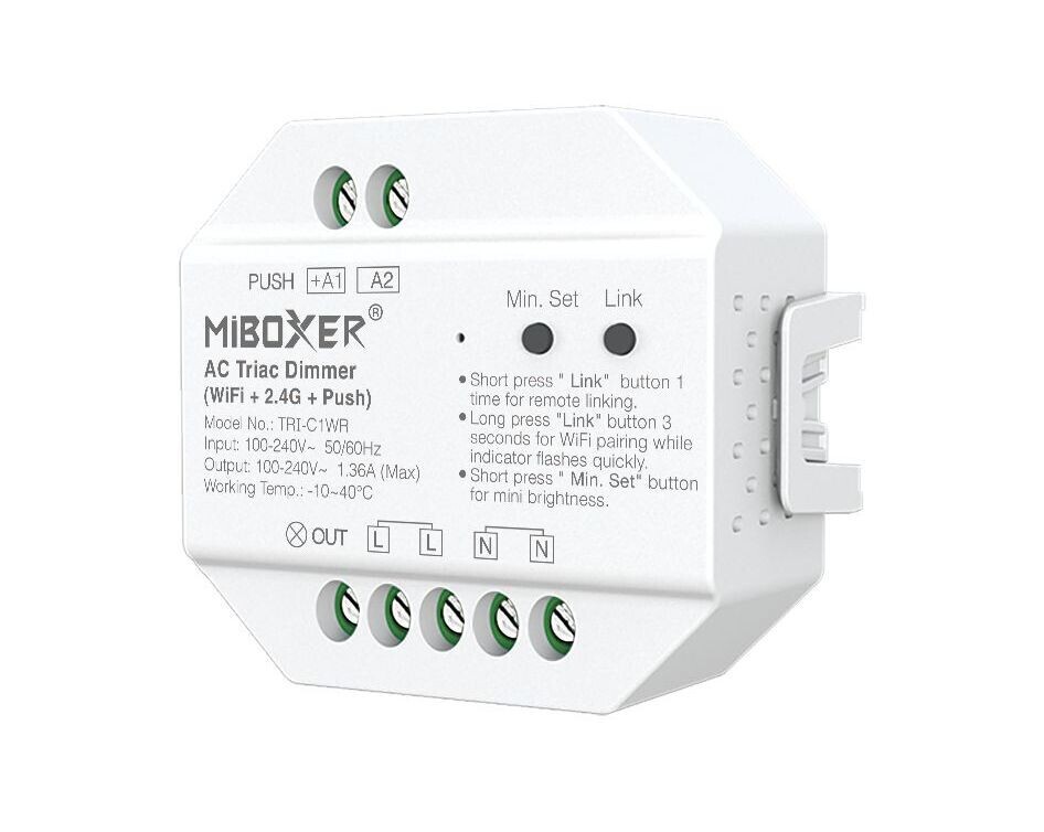 LED Solution Mi-Light MiBoxer WIFI+RF Triakový stmívač pro LED svítidla 230V TRI-C1WR