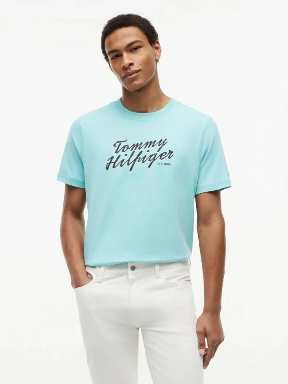 Tommy Hilfiger pánské světle modré tričko MW0MW42385CSR S