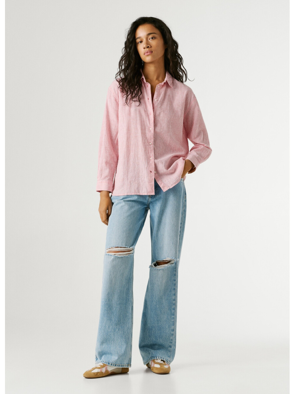 Pepe Jeans dámská růžová pruhovaná košile PL3051395-300 M