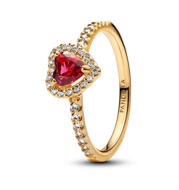 Pandora Romantický pozlacený prsten Červené srdce 168421C02 58 mm