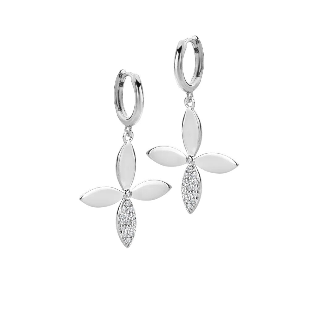 Hot Diamonds Visací stříbrné náušnice Květina Eden DE891
