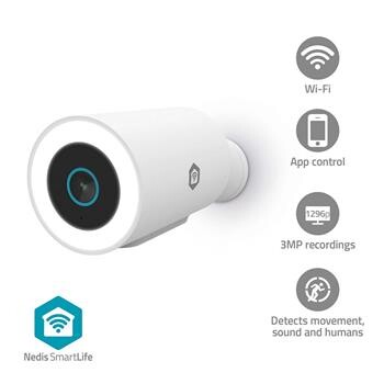 NEDIS IP kamera/ venkovní/ Bulet/ Wi-Fi/ 3MPix/ IP65/ Reflektor/ Onvif/ detekce pohybu/ noční vidění 10m/ bílá