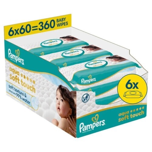 Pampers Aqua Soft Touch čistící ubrousky 6x60ks
