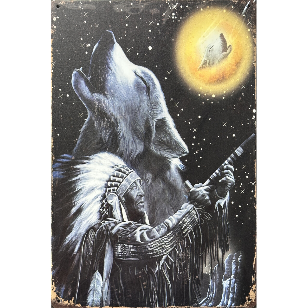 Cedule plechová Legal Life Indian Wolf 30x20cm - barevná
