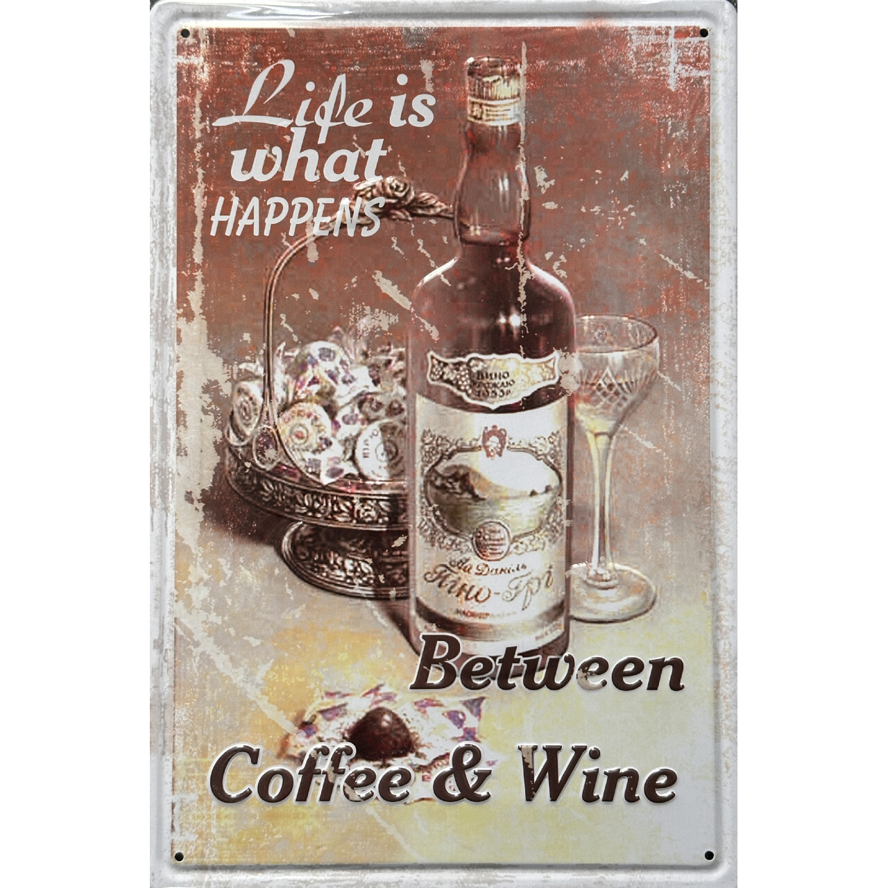 Cedule plechová Legal Life Coffee and Wine 30x20cm - barevná