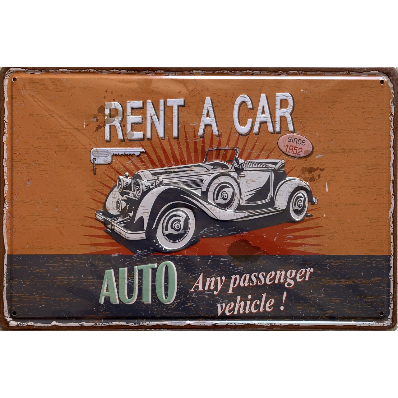 Cedule plechová Legal Life Rent a car 20x30cm - barevná
