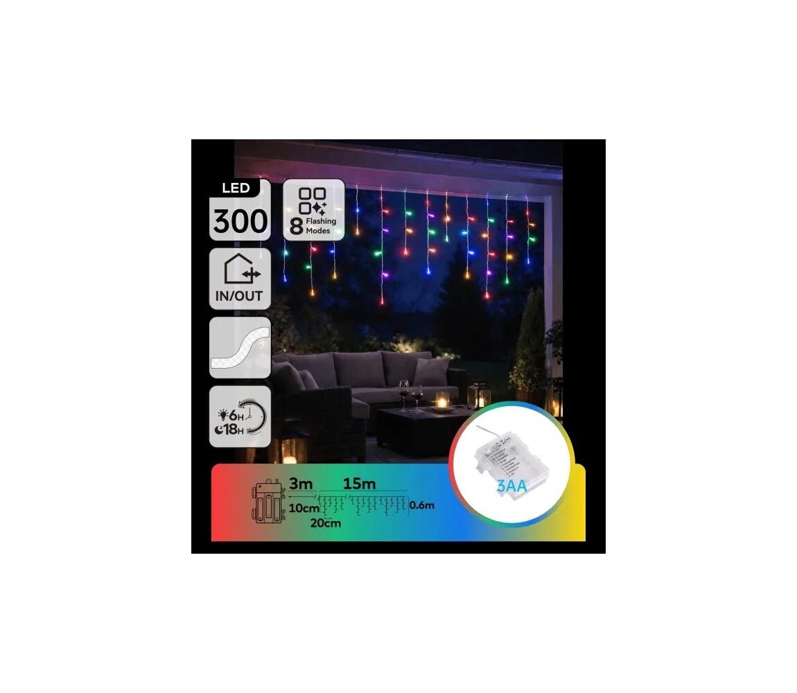 B.V.  - LED Venkovní ván řetěz 300xLED/8 funkcí 3xAA 18x06m IP44 multicolor B10303K45