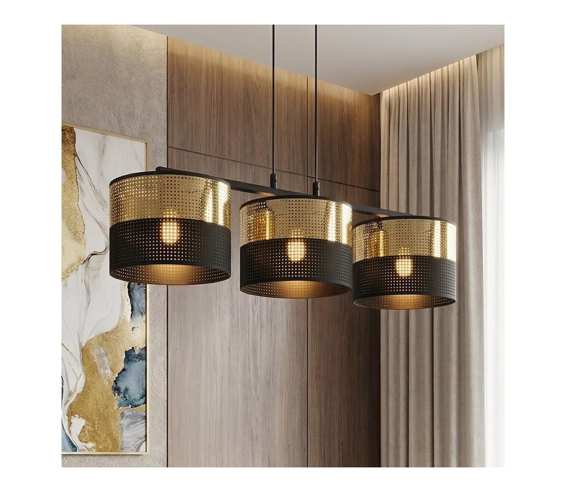 EMIBIG Lustr na lanku LUX 3xE27/15W/230V černá/zlatá 1649/3